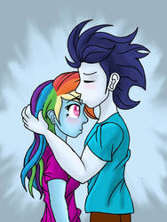 Size: 600x800 | Tagged: safe, artist:wizardart16, rainbow dash, soarin', equestria girls, g4, equestria girls-ified, female, forehead kiss, kissing, male, ship:soarindash, shipping, straight