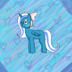 Size: 3000x3000 | Tagged: safe, artist:plushiepxws, oc, oc:fleurbelle, alicorn, pony, abstract background, adorabelle, alicorn oc, blushing, cute, female, happy, heart, high res, long hair, long mane, long tail, mare, ocbetes, one eye closed, one eye open, smiling, sweet, yellow eyes