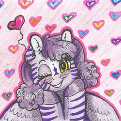 Size: 502x502 | Tagged: safe, artist:69beas, oc, oc only, oc:misty purple, pegasus, pony, blushing, cute, heart, one eye closed, smiling, solo, traditional art, wink