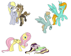 Size: 2908x2304 | Tagged: safe, artist:icicle-niceicle-1517, artist:nightpaint12, color edit, edit, derpy hooves, fluttershy, lightning dust, oc, oc:jasper (ice1517), oc:shy meadows, oc:tinker (ice1517), cyborg, earth pony, pegasus, pony, icey-verse, g4, amputee, artificial wings, augmented, blank flank, bracelet, clothes, collaboration, colored, family, female, flying, high res, jewelry, magical lesbian spawn, male, mare, mechanical wing, mother and daughter, mother and son, next generation, offspring, open mouth, parent:derpy hooves, parent:doctor whooves, parent:fluttershy, parent:lightning dust, parent:limestone pie, parent:tree hugger, parents:doctorderpy, parents:flutterhugger, parents:limedust, prosthetic limb, prosthetic wing, prosthetics, raised hoof, simple background, stallion, sweater, trans male, transgender, transparent background, wall of tags, wings
