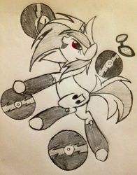 Size: 1604x2047 | Tagged: safe, artist:miss-zi-zi, dj pon-3, vinyl scratch, pony, unicorn, g4, clothes, dancing, looking at you, record, socks, solo, traditional art, wrong eye color