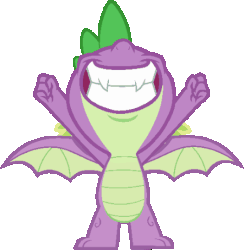 Size: 450x461 | Tagged: safe, artist:memnoch, edit, spike, dragon, g4, molt down, animated, arms in the air, cheering, claws, closed mouth, cute, fangs, front view, gif, male, nose in the air, open mouth, simple background, solo, spikabetes, spread wings, transparent background, vector, winged spike, wings