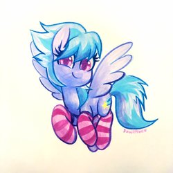 Size: 2048x2048 | Tagged: safe, artist:dawnfire, cloudchaser, pegasus, pony, clothes, cute, cutechaser, female, mare, marker drawing, smiling, socks, solo, stockings, striped socks, thigh highs, traditional art
