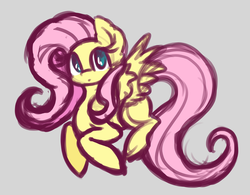 Size: 2774x2162 | Tagged: safe, artist:skeolan, fluttershy, pegasus, pony, g4, cute, female, gray background, high res, mare, missing cutie mark, no pupils, shyabetes, simple background, sketch, solo