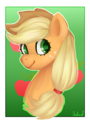 Size: 1280x1746 | Tagged: safe, artist:pearl-ized, applejack, earth pony, pony, g4, apple eyes, bust, colored pupils, cute, cutie mark background, female, jackabetes, portrait, solo, wingding eyes