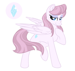 Size: 936x884 | Tagged: safe, artist:ruushiicz, oc, oc only, oc:simplicity, pegasus, pony, bio in description, cutie mark, eyeshadow, female, hoof on chest, lidded eyes, makeup, mare, offspring, parent:rarity, parent:thunderlane, parents:rarilane, simple background, solo, white background