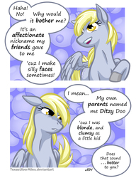 Size: 720x937 | Tagged: safe, artist:texasuberalles, derpy hooves, pegasus, pony, g4, colored hooves, comic, female, mare, solo, speech bubble, story included