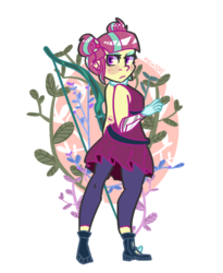 Size: 900x1100 | Tagged: safe, artist:mewy101, sour sweet, equestria girls, g4, my little pony equestria girls: friendship games, bare shoulders, bow (weapon), clothes, cute, dress, female, leggings, looking back, solo, sourbetes