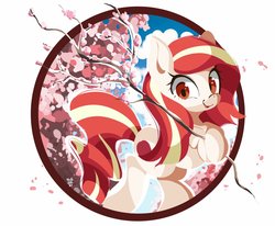 Size: 1693x1392 | Tagged: safe, artist:tohupo, oc, oc only, earth pony, pony, cherry blossoms, female, flower, flower blossom, mare, open mouth, solo