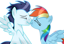 Size: 1024x703 | Tagged: safe, artist:kirawolf13, rainbow dash, soarin', pony, g4, boop, duo, female, male, noseboop, scrunchy face, ship:soarindash, shipping, simple background, straight, transparent background