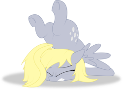 Size: 2734x2000 | Tagged: safe, artist:t72b, derpibooru exclusive, derpy hooves, pegasus, pony, g4, abuse, cute, derpabetes, derpy being derpy, derpybuse, eyes closed, female, gritted teeth, high res, mare, ouch, prone, silly, silly pony, simple background, solo, transparent background, tripping, upside down