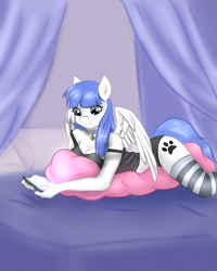 Size: 2000x2500 | Tagged: safe, artist:jerraldina, oc, oc only, oc:snow pup, pegasus, anthro, beanbag chair, clothes, collar, female, high res, multiple variants, socks, solo, striped socks, texting, thigh highs, wings