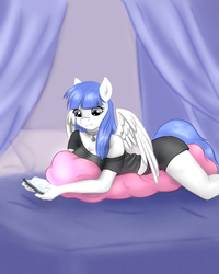 Size: 2000x2500 | Tagged: safe, alternate version, artist:jerraldina, oc, oc only, oc:snow pup, pegasus, anthro, beanbag chair, female, high res, multiple variants, solo, texting