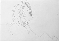 Size: 1932x1344 | Tagged: safe, artist:aetriphous, autumn blaze, kirin, g4, sounds of silence, female, mountain, mountain range, peaks of peril, sketch, sketchbook, solo, traditional art, wip