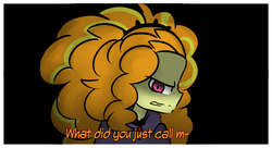 Size: 1280x698 | Tagged: safe, artist:jankrys00, adagio dazzle, equestria girls, g4, angry, black background, clothes, female, frown, glare, hoodie, looking at you, open mouth, simple background, solo, subtitles, text
