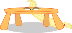 Size: 5000x2308 | Tagged: safe, artist:brutalweather studio, artist:luckreza8, applejack, earth pony, pony, apple thief (animation), g4, .svg available, abuse, inanimate tf, jackabuse, not salmon, objectification, show accurate, simple background, solo, table, table pony, tablejack, transformation, transparent background, vector, wat