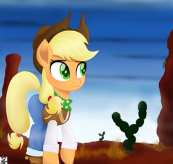 Size: 5800x5500 | Tagged: safe, artist:theretroart88, applejack, earth pony, pony, equestria girls specials, g4, my little pony equestria girls: movie magic, absurd resolution, applejack's hat, clothes, cowboy hat, equestria girls outfit, female, hat, mare, sky, solo