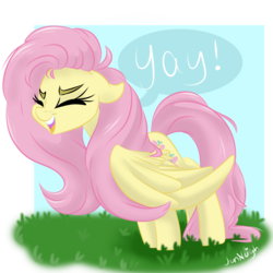 Size: 2000x2000 | Tagged: safe, artist:jen-neigh, fluttershy, pony, g4, cute, eyes closed, female, flutteryay, high res, shyabetes, solo, yay