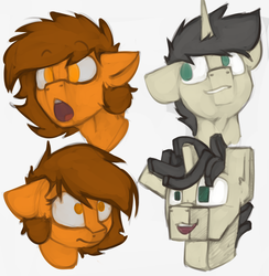 Size: 1628x1667 | Tagged: safe, artist:marsminer, oc, oc only, oc:keith, oc:venus spring, pony, unicorn, blocky pony, bust, facial expressions, female, male, open mouth, simple background, wide eyes
