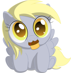 Size: 2088x2150 | Tagged: safe, artist:spellboundcanvas, derpy hooves, pegasus, pony, g4, :3, background pony, chibi, cute, derpabetes, female, food, high res, hnnng, mare, muffin, nom, solo, wings
