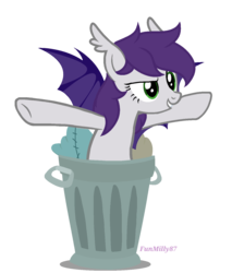 Size: 1257x1472 | Tagged: safe, artist:urpone, oc, oc only, oc:aishu, bat pony, pony, base used, bat pony oc, signature, simple background, solo, spread wings, t pose, transparent background, trash can, vector, wings