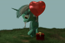 Size: 600x398 | Tagged: safe, artist:nebulafactory, lyra heartstrings, pony, g4, 3d, animated, balloon, blender, female, gif, heart balloon, holiday, valentine's day