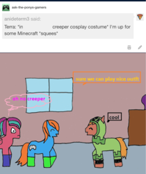 Size: 1069x1270 | Tagged: safe, artist:ask-luciavampire, oc, earth pony, pegasus, pony, tumblr:ask-the-pony-gamers, 1000 hours in ms paint, ask, game, minecraft, tumblr