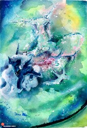 Size: 2297x3360 | Tagged: safe, artist:mashiromiku, princess luna, alicorn, pony, g4, galaxy, high res, hoof shoes, patreon, patreon logo, traditional art, watercolor painting