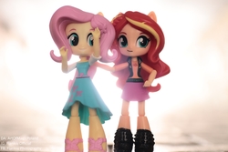 Size: 6000x4000 | Tagged: safe, artist:artofmagicpoland, fluttershy, sunset shimmer, equestria girls, g4, my little pony equestria girls: better together, clothes, consoling, doll, dress, equestria girls minis, eqventures of the minis, female, irl, photo, scared, skirt, toy