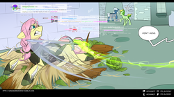 Size: 1500x837 | Tagged: safe, artist:cosmalumi, fluttershy, pegasus, pony, tumblr:ask queen moon, g4, armor, blade, cabbage, female, food, hoof blades, hoof shoes, magic, mare, sword, telekinesis, weapon, wingblade
