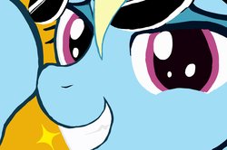 Size: 2932x1952 | Tagged: safe, artist:noupu, rainbow dash, pegasus, pony, g4, close-up, female, smiling, solo, sunglasses