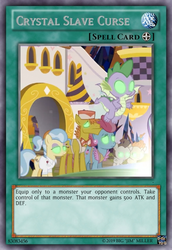 Size: 419x610 | Tagged: safe, edit, edited screencap, screencap, carrot cake, cup cake, doctor fauna, pound cake, pumpkin cake, spike, dragon, earth pony, pegasus, pony, unicorn, g4, season 9, the beginning of the end, 2019, card, ccg, colt, female, filly, foal, glowing eyes, implied king sombra, male, mare, mind control, stallion, the cakes, trading card, trading card edit, yu-gi-oh!