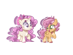 Size: 2080x1552 | Tagged: safe, artist:jxst-alexa, oc, oc only, pegasus, pony, unicorn, bow, female, filly, hair bow, magical lesbian spawn, offspring, parent:scootaloo, parent:sweetie belle, parents:scootabelle, simple background, transparent background