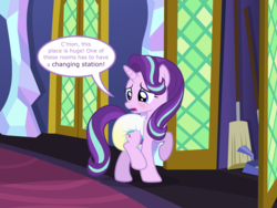 Size: 8000x6000 | Tagged: safe, artist:ithinkitsdivine, starlight glimmer, pony, unicorn, g4, absurd resolution, adult diaper, broom, broom closet, castle, corridor, crotch bulge, cute, dialogue, diaper, diaper bulge, diaper butt, diaper fetish, diaper usage, dustpan, female, fetish, glimmerbetes, hallway, indoors, mare, messy diaper, need to pee, non-baby in diaper, peeing in diaper, pissing, poofy diaper, poop, pooping, pooping in diaper, poopy diaper, potty time, raised hoof, show accurate, soaked diaper, solo, stained diaper, twilight's castle, urine, used diaper, wet diaper, white diaper