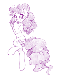 Size: 748x1000 | Tagged: safe, artist:dstears, pinkie pie, earth pony, pony, g4, bipedal, cute, diapinkes, female, looking at you, mare, monochrome, open mouth, simple background, solo, white background