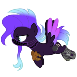 Size: 1800x1800 | Tagged: safe, artist:ponkus, oc, oc only, oc:rad blast, pegasus, pony, fallout equestria, angry, choker, colored wings, face mask, female, knee pads, mare, power hoof, solo