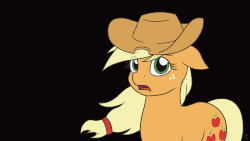 Size: 1920x1080 | Tagged: safe, artist:mkogwheel, applejack, pony, g4, season 9, animated, applejack's hat, black background, cowboy hat, crying, crying on the outside, end of ponies, female, frame by frame, hat, in-universe pegasister, my little pony logo, sad, series finale blues, simple background, subtitles, that's it then?, wind, windswept mane