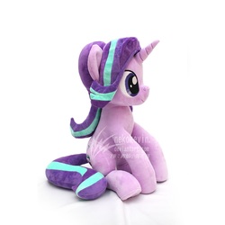 Size: 1280x1280 | Tagged: safe, artist:nekokevin, starlight glimmer, pony, unicorn, series:nekokevin's glimmy, g4, female, irl, mare, photo, plushie, side view, simple background, sitting, smiling, solo, watermark, white background
