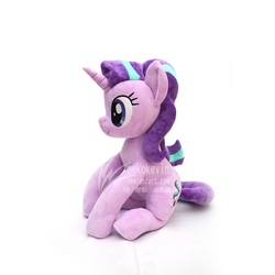 Size: 1280x1280 | Tagged: safe, artist:nekokevin, starlight glimmer, pony, unicorn, series:nekokevin's glimmy, g4, female, irl, mare, photo, plushie, side view, simple background, sitting, smiling, solo, watermark, white background