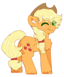 Size: 2600x3100 | Tagged: safe, artist:etoz, applejack, earth pony, pony, applejack's hat, chest fluff, cowboy hat, cute, ear fluff, eyebrows, female, fluffy, food, freckles, full body, happy, hat, mare, one eye closed, simple background, smiling, solo, stetson, straw, straw in mouth, transparent background, wheat, wink