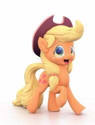 Size: 1222x1600 | Tagged: safe, artist:assasinmonkey, artist:frederickwilson, applejack, earth pony, pony, g4, 3d, applejack's hat, cowboy hat, cute, cutie mark, female, happy, hat, jackabetes, looking at you, mare, open mouth, recreation, simple background, solo, white background