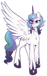 Size: 520x840 | Tagged: safe, artist:lulubell, princess celestia, alicorn, pony, champion au, g4, alternate hairstyle, alternate universe, eye scar, female, long legs, mare, missing wing, scar, simple background, solo, tall, transparent background