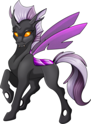 Size: 1000x1362 | Tagged: safe, oc, oc only, oc:xiva, changeling, female, mare, purple changeling, raised hoof, simple background, solo, standing, transparent background