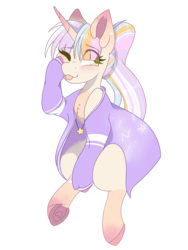 Size: 3072x4096 | Tagged: safe, artist:missclaypony, oc, oc only, oc:radiant heart, pony, unicorn, clothes, female, mare, one eye closed, simple background, solo, transparent background, wink