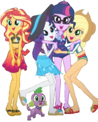 Size: 1644x2048 | Tagged: safe, edit, edited screencap, editor:php77, screencap, applejack, rarity, sci-twi, spike, spike the regular dog, sunset shimmer, twilight sparkle, dog, equestria girls, equestria girls specials, g4, my little pony equestria girls: better together, my little pony equestria girls: forgotten friendship, applejack's beach shorts swimsuit, applejack's hat, bad edit, clothes, cowboy hat, feet, female, flip-flops, glasses, hat, male, not a vector, one-piece swimsuit, ponytail, rarity's blue sarong, rarity's purple bikini, sarong, sci-twi swimsuit, spike's dog collar, sun hat, sunset shimmer's beach shorts swimsuit, swimsuit, vector