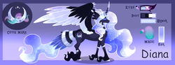 Size: 5657x2100 | Tagged: safe, artist:sugaryicecreammlp, oc, oc only, oc:diana, alicorn, pony, concave belly, female, mare, previous generation, reference sheet, slender, solo, thin, unshorn fetlocks