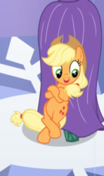 Size: 295x497 | Tagged: safe, screencap, applejack, earth pony, pony, g4, the crystal empire, applejack's hat, bipedal, bipedal leaning, cool, cowboy hat, cropped, crossed arms, crossed hooves, cute, female, hat, jackabetes, leaning, mare, open mouth, smiling