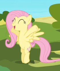 Size: 515x614 | Tagged: safe, screencap, fluttershy, pegasus, pony, g4, the crystal empire, bipedal, cropped, cute, eyes closed, female, mare, prancing, shyabetes, smiling