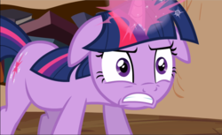 Size: 1533x940 | Tagged: safe, screencap, twilight sparkle, pony, unicorn, g4, the crystal empire, angry, book, close-up, cropped, ears back, female, glowing horn, golden oaks library, gritted teeth, horn, magic, magic aura, mare, solo, unicorn twilight