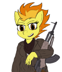 Size: 1125x1301 | Tagged: safe, artist:insecureflaky, spitfire, anthro, g4, ace combat, ace combat zero, female, gun, rifle, simple background, solo, solo wing pixy, transparent background, weapon